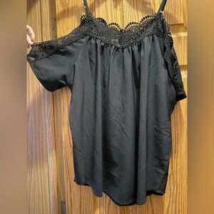Black Lace Trim Off-Shoulder Top